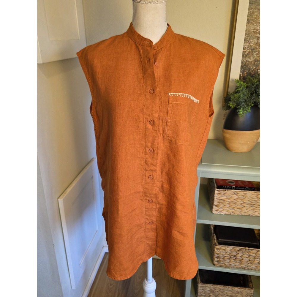 Uniqlo JW Anderson Small 100% Linen Sleeveless Longline Shirt Terracotta Top